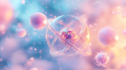 Abstract atom model illustration in soft pastel colors