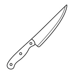 Kitchen knife vector illustration. Hand-drawn doodle chef's cutting knife. Black line art isolated on white background.