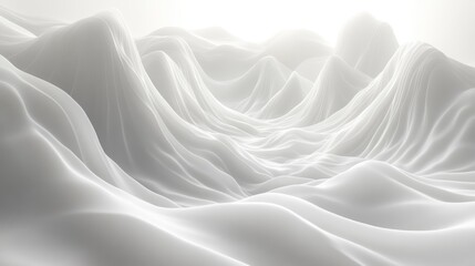 Abstract white landscape with smooth, flowing hills and valleys.