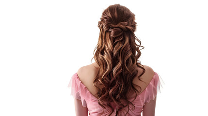 Obraz premium back view of women with long beautiful hair in a pink dress on transparent background, detailed photo, png 