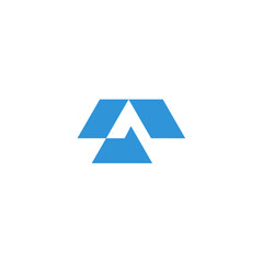 Abstract geometric logo with a central triangular shape, flanked by two trapezoidal elements, forming a cohesive blue design on a white background.