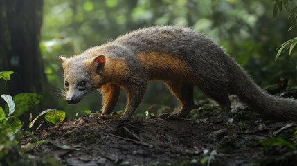 Obraz premium A small mammal with fur walks on a mossy forest log