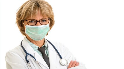 Healthcare professional in mask medical office portrait clinical environment close-up patient care perspective