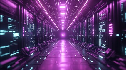 Fototapeta premium Futuristic Corridor, Neon Glow