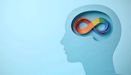 Autism awareness symbol in a blue head silhouette - neurodiversity concept