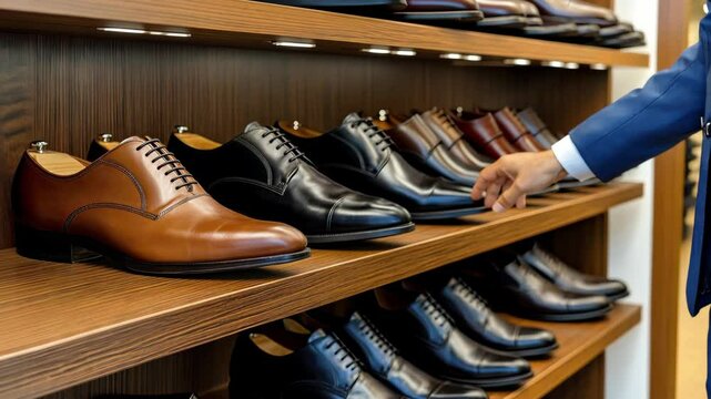 Elegant shoe selection process in upscale store showcases variety and craftsmanship for discerning buyers