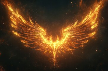 Glowing Golden Phoenix Wings in a Dark Starry Night