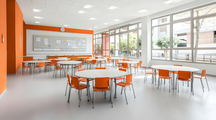 Bright Modern School Cafeteria With Orange Accents
