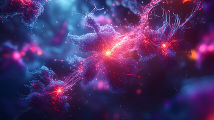 Abstract glowing purple and red fractal floral artwork digital art vibrant.