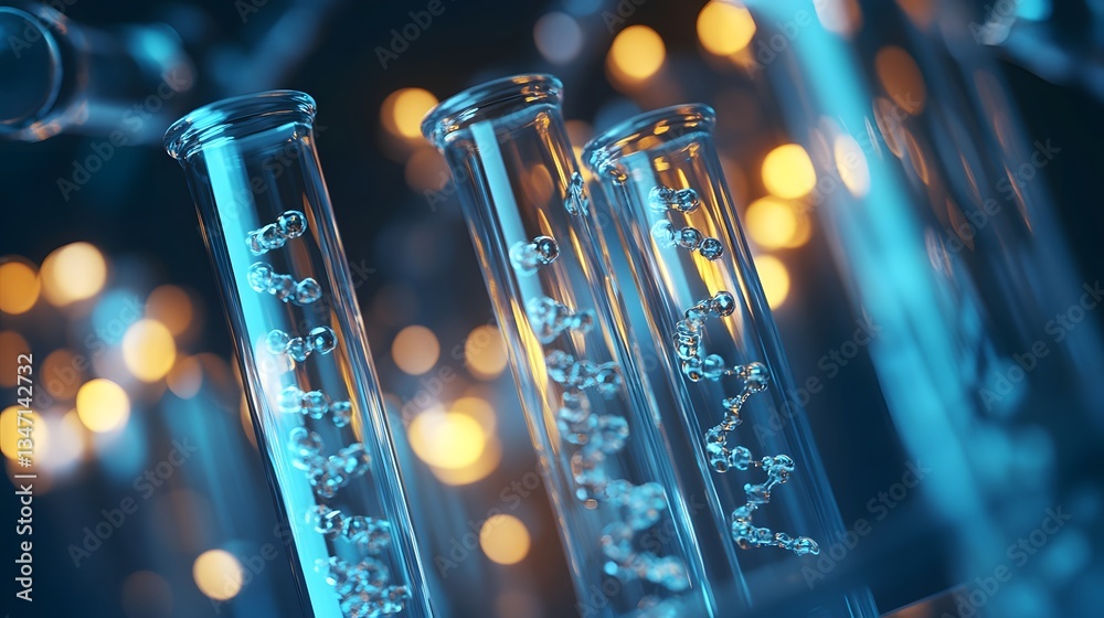 Aufkleber laboratory glass test tubes with colorful liquid and bokeh background