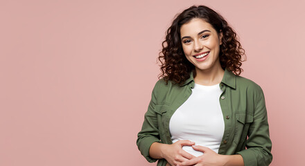 Smiling Woman Against Pink Background