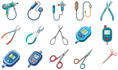Vector set of medical icons and office tools