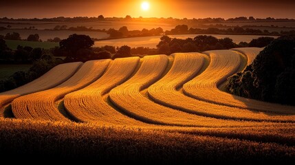 Naklejka premium Golden sunset over terraced fields