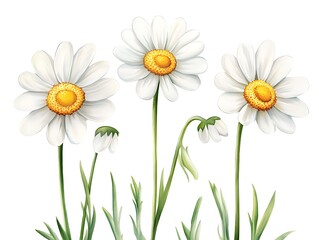 Three Daisies for Blooming, White Background.