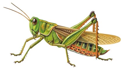Detailed Illustration of a Grasshopper Showing its Unique Anatomy and Vibrant Features for Educational and Scientific Purposes