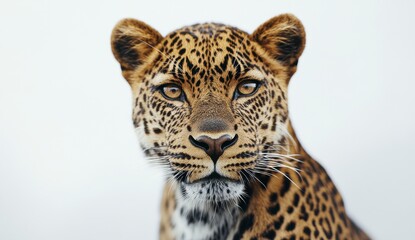 Obraz premium Intense Leopard Portrait Against White Background