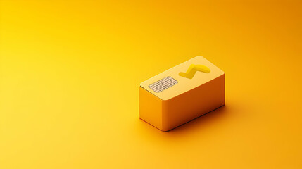 Obraz premium Isometric Yellow Cube Floating on a Plain Yellow Background With Pixelated Texture and Shadows