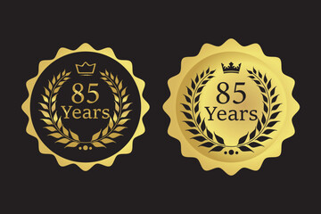 85 Anniversary logo design with golden ring. Logo Vector Illustration, on black background, eps10