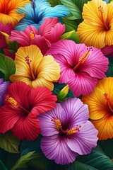 3D diamond painting of colorful hibiscus flowers 