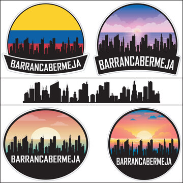 Barrancabermeja Colombia Flag Skyline Cityscape Silhouette Travel Souvenir Sticker Isolated Vector