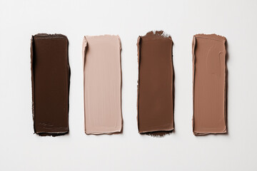Shades of mocha mousse, brown acrylic paint strokes on white background, top view