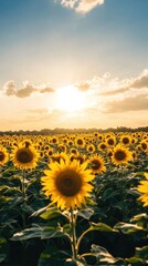 Fototapeta premium A field of bright sunflowers blooming during a sunny day