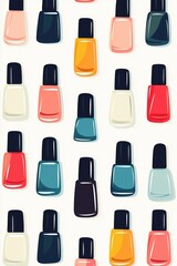 Obraz premium Colorful nail polish bottles pattern on cream background