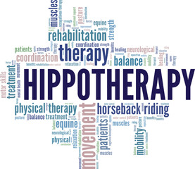 Hippotherapy word cloud conceptual design isolated on white background.