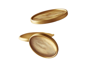 Floating gold coins in motion, isolated on transparent cutout background