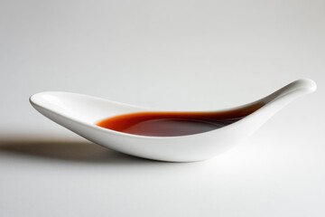 A small white bowl holds a dark reddish-brown liquid, likely a sauce or dressing.