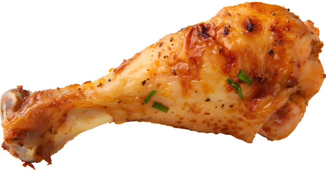 chicken leg piece isolated on transparent background, detailed photo, png 