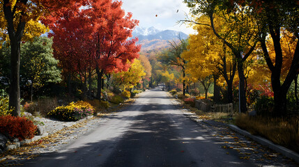 Obraz premium Autumnal Road Lined With Colorful Trees