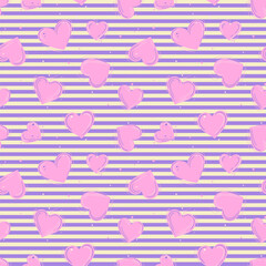 Pink Hearts Striped Seamless Vector Pattern