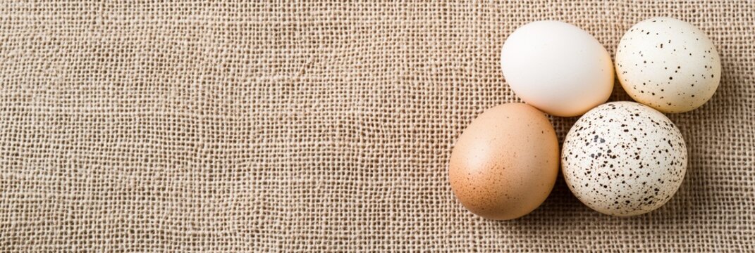 Four Brown Eggs on Beige Surface Natural Light Food Photography