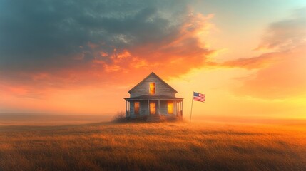 Lonely farmer reflects on rural life struggles at sunset on an old house's steps