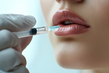 Technician administers treatment with syringe near woman's lips Generative AI