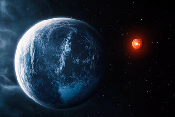 Obraz premium Earth and Distant Red Planet