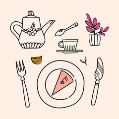 Minimalist Breakfast Line Art Vector Drawing