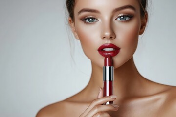 Bold lips and charm shine in a minimalist setting. Generative AI