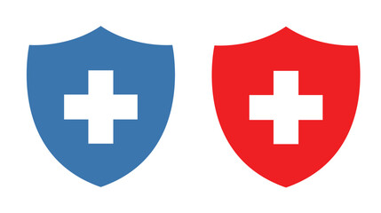 Obraz premium Medical shield icons in blue and red on white background