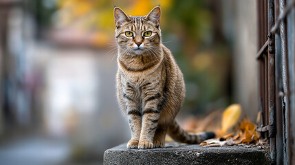【Generated by AI】 Urban Stray Cat: A Captivating Stare in the City