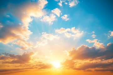 Naklejka premium Serene Sunset Sky with Blue and White Clouds Creating a Dreamy View