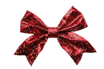 Red ribbon bow with sparkle isolated on white background .