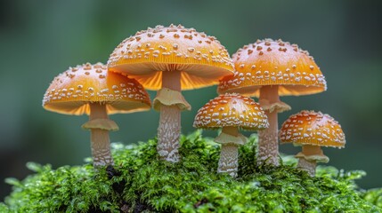 Orange Mushrooms in Green Moss