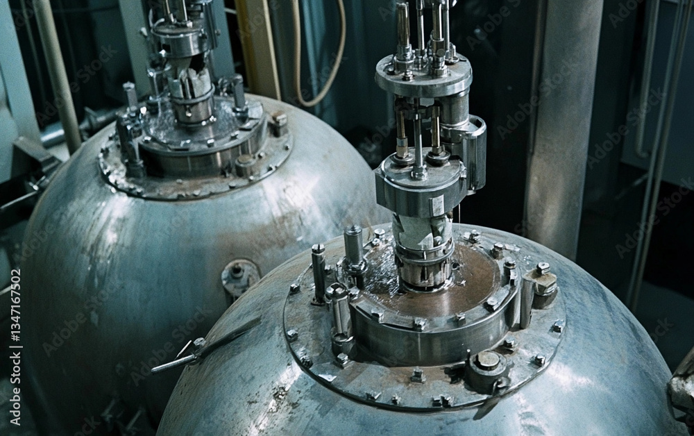 Aufkleber close-up view of uranium enrichment equipment operation generative ai