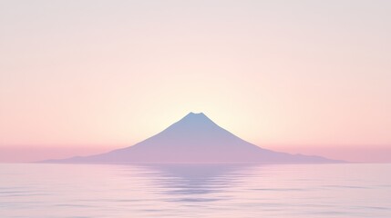 Serene Mt Fuji Sunrise with Japan, Calm Ocean, and Pink Sky.