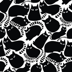 Black and white seamless pattern with funny cats