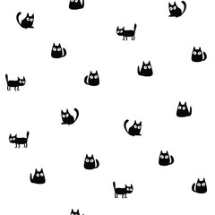 Black and white seamless pattern with funny cats