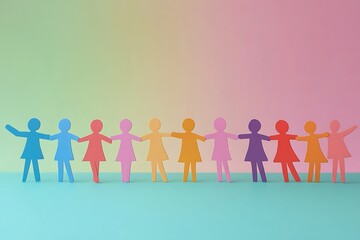 Colorful Female Figures Holding Hands in Harmony