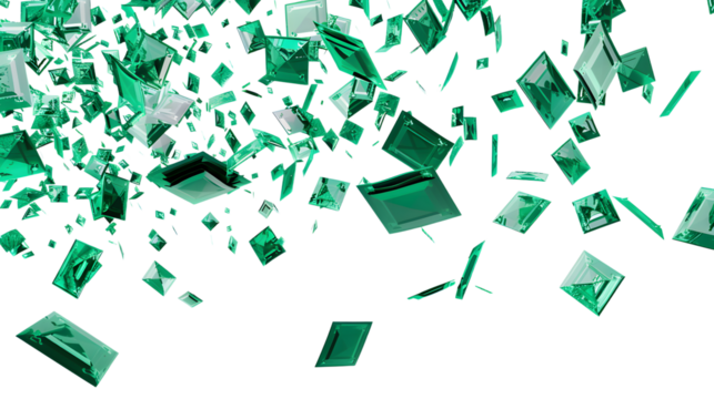 Emerald green poker cards fluttering in the breeze isolated on transparent background, detailed photo, png